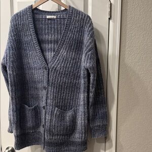 Naadam Women Cashmino OVERSIZED Cable Cardigan in IU BLUE COMBO - L